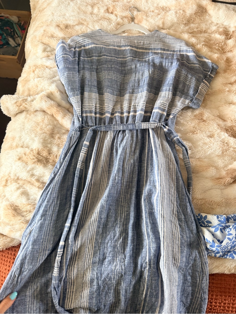 Button-Front Blue Striped Belted Dress - Picture 6 of 6